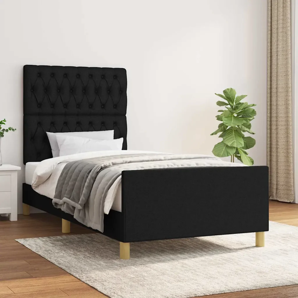 Letto singolo | Letto per adulti | Giroletto senza Materasso Nero 100x200 cm in Tessuto - Image 2