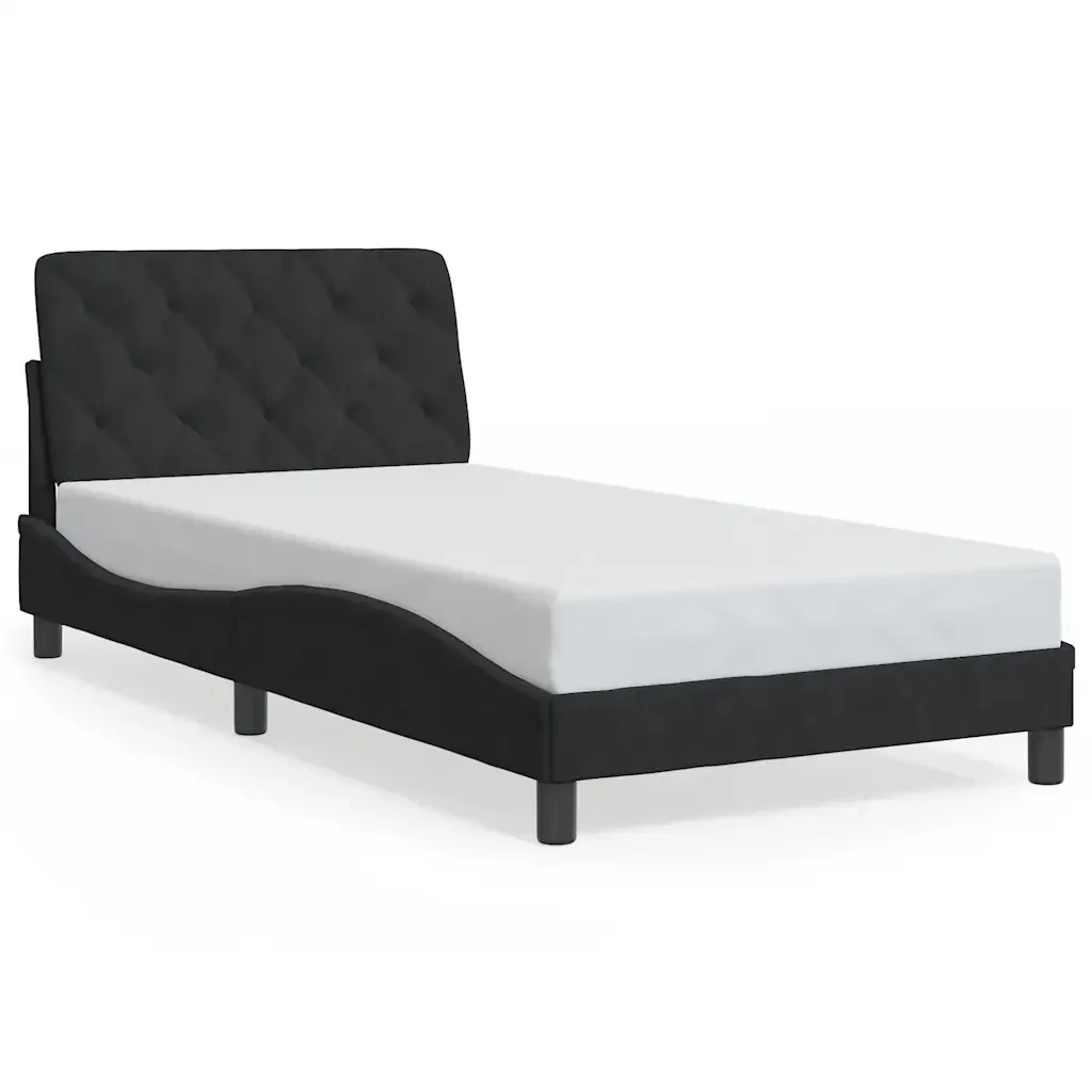 Letto singolo | Letto per adulti | Giroletto senza Materasso Nero 100x200 cm in Velluto