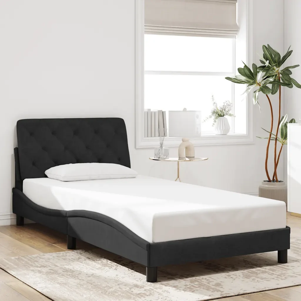 Letto singolo | Letto per adulti | Giroletto senza Materasso Nero 100x200 cm in Velluto - Image 2