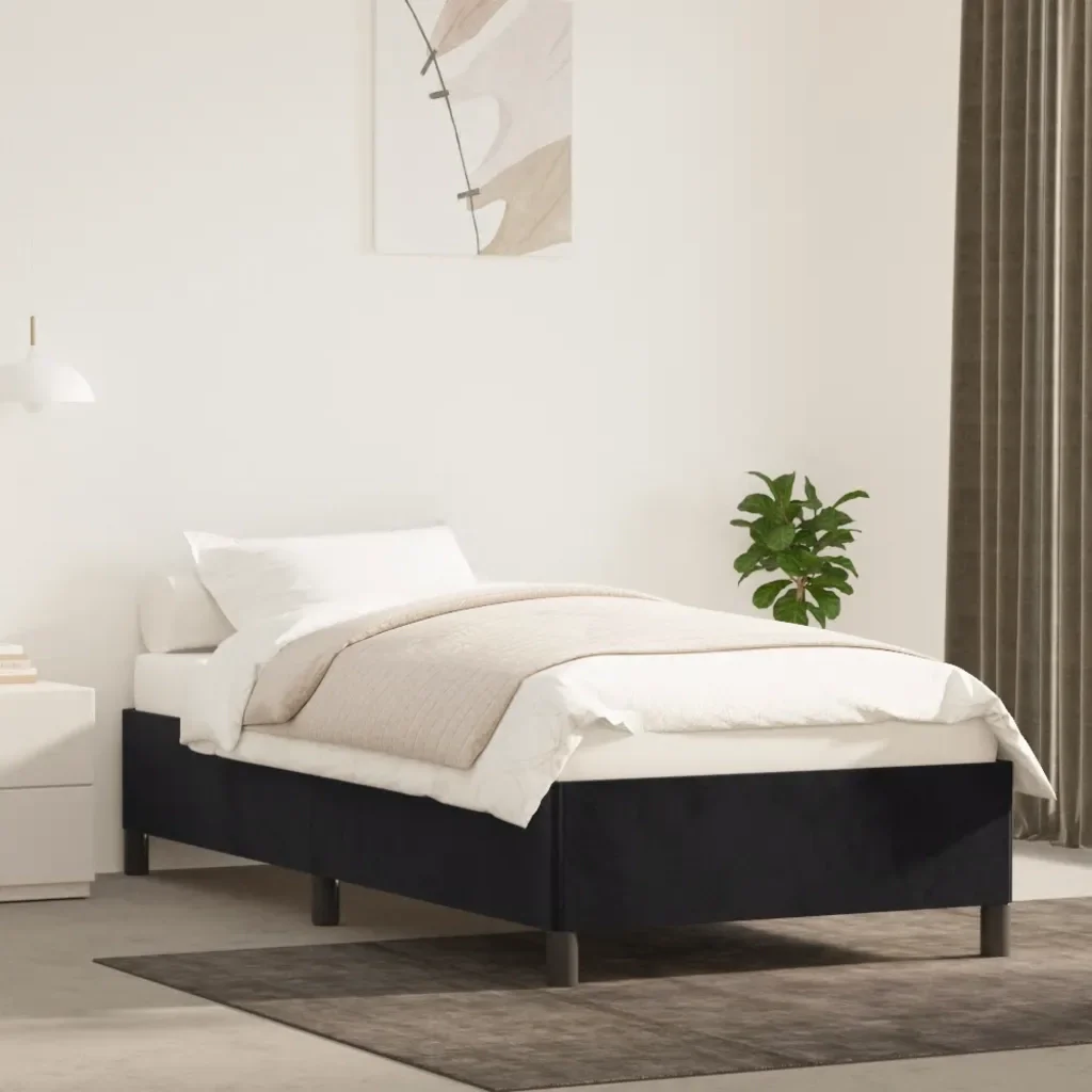 Letto singolo | Letto per adulti | Giroletto senza Materasso Nero 100x200 cm in Velluto - Image 2