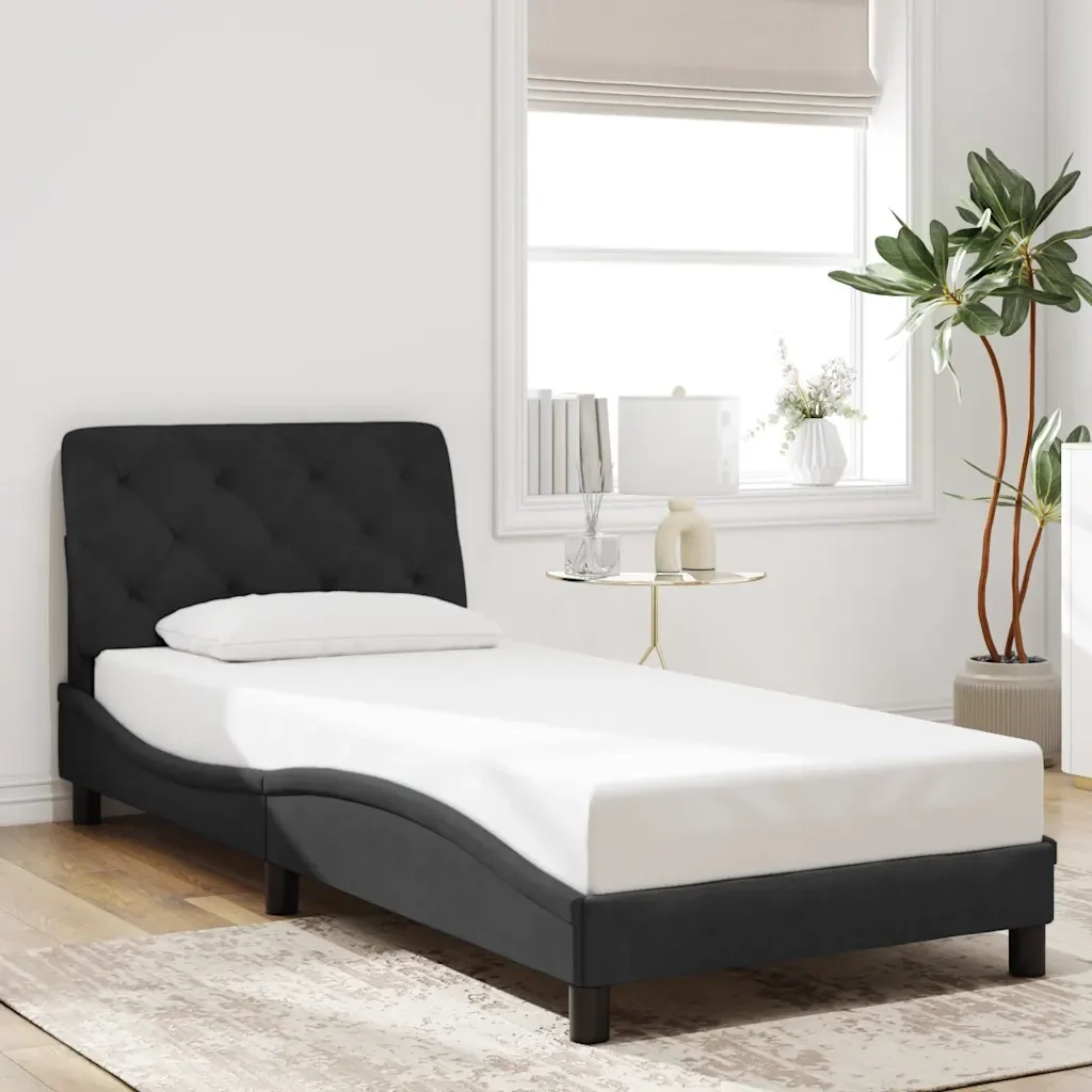 Letto singolo | Letto per adulti | Giroletto senza Materasso Nero 80x200 cm in Velluto - Image 2
