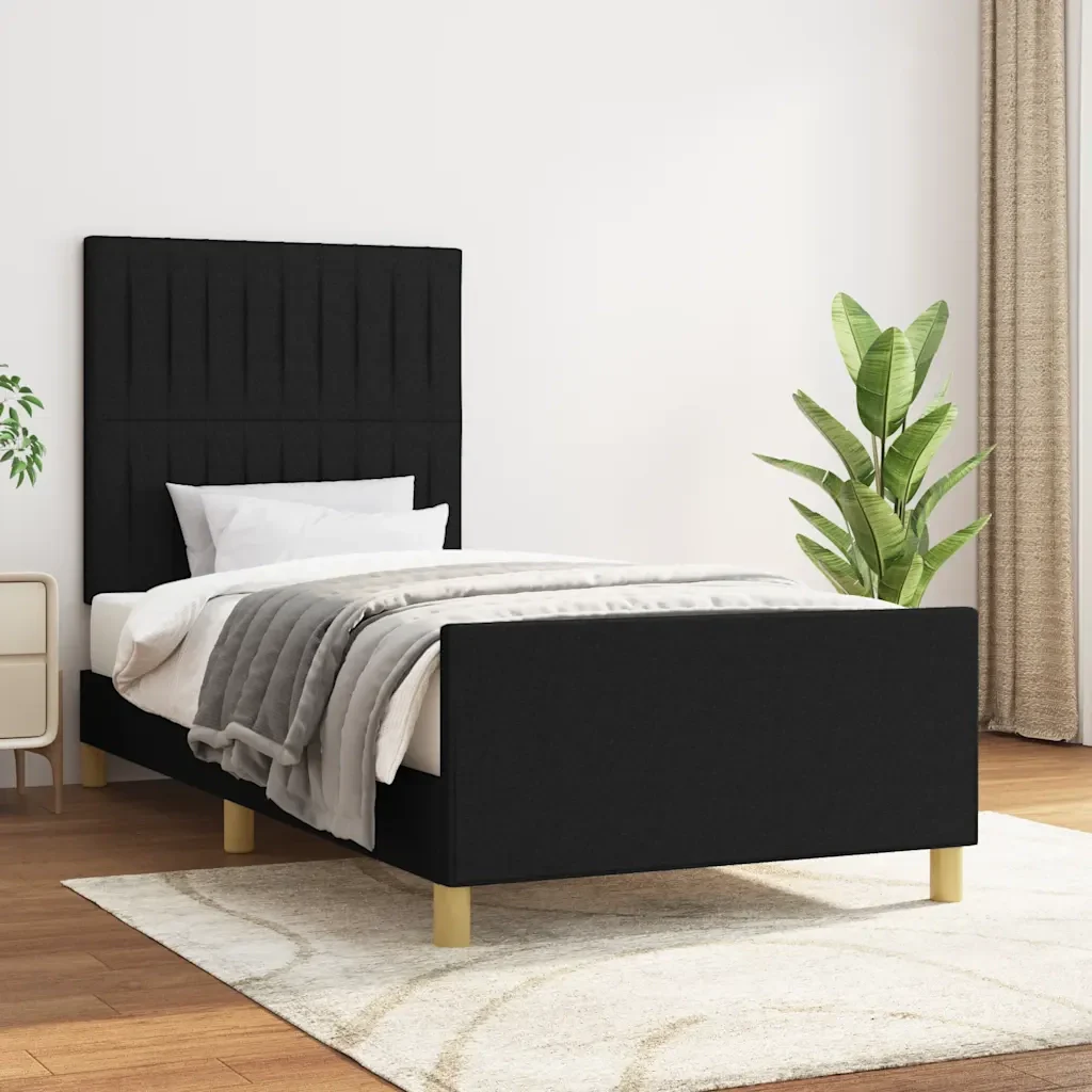 Letto singolo | Letto per adulti | Giroletto senza Materasso Nero 80x200 cm Tessuto - Image 2