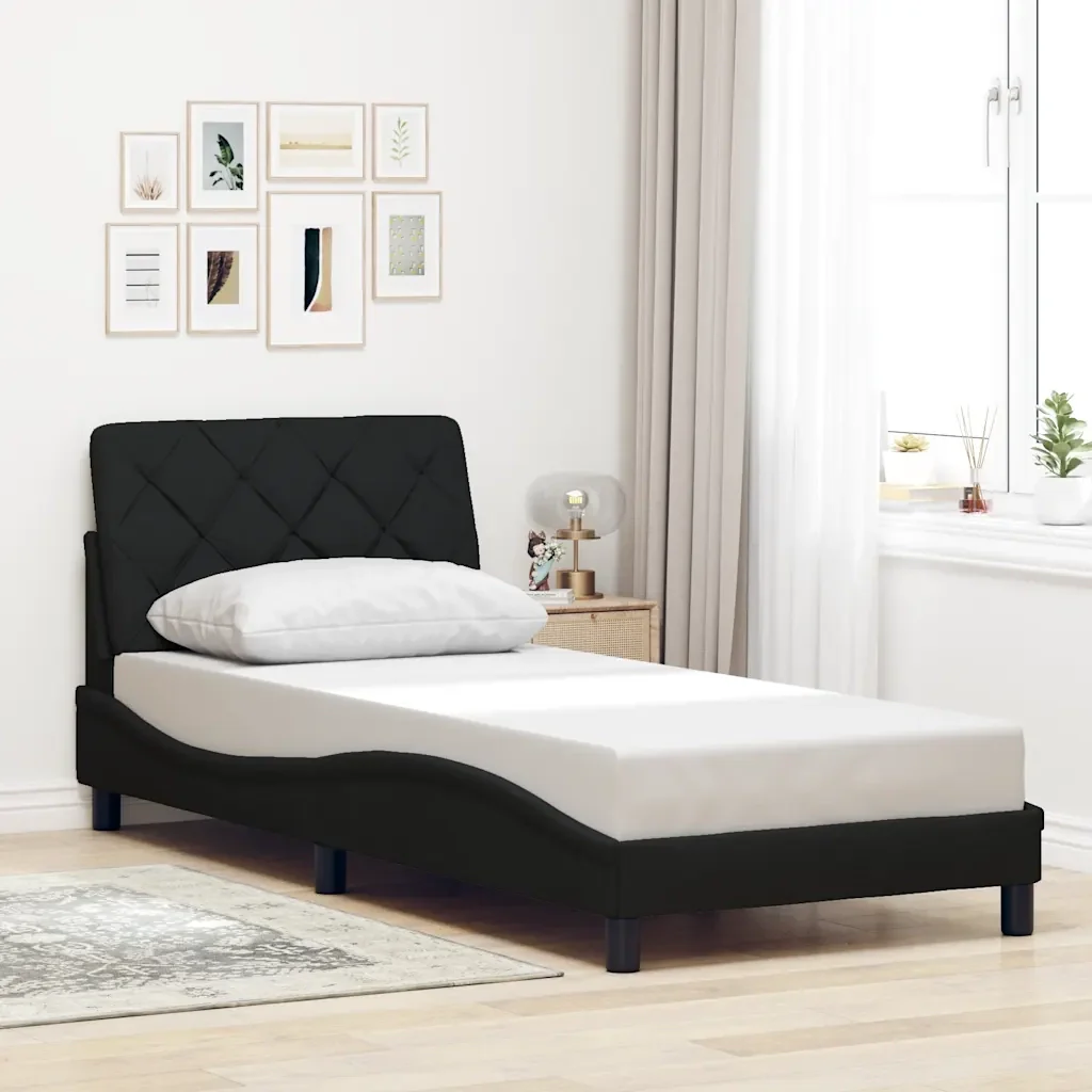 Letto singolo | Letto per adulti | Giroletto senza Materasso Nero 80x200 cm Tessuto - Image 2