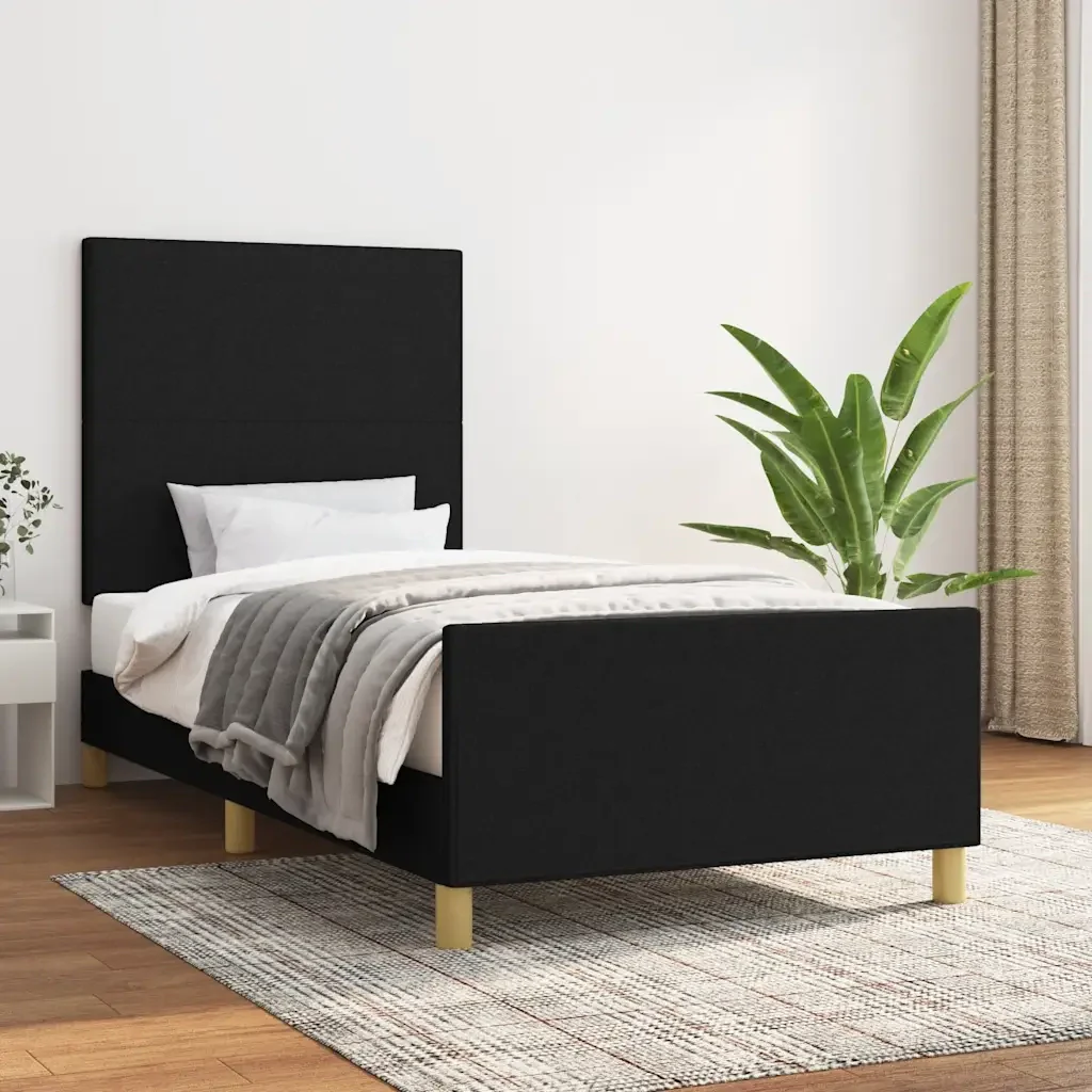 Letto singolo | Letto per adulti | Giroletto senza Materasso Nero 90x190 cm in Tessuto - Image 2