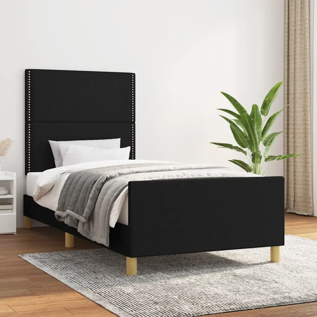 Letto singolo | Letto per adulti | Giroletto senza Materasso Nero 90x190 cm in Tessuto - Image 2