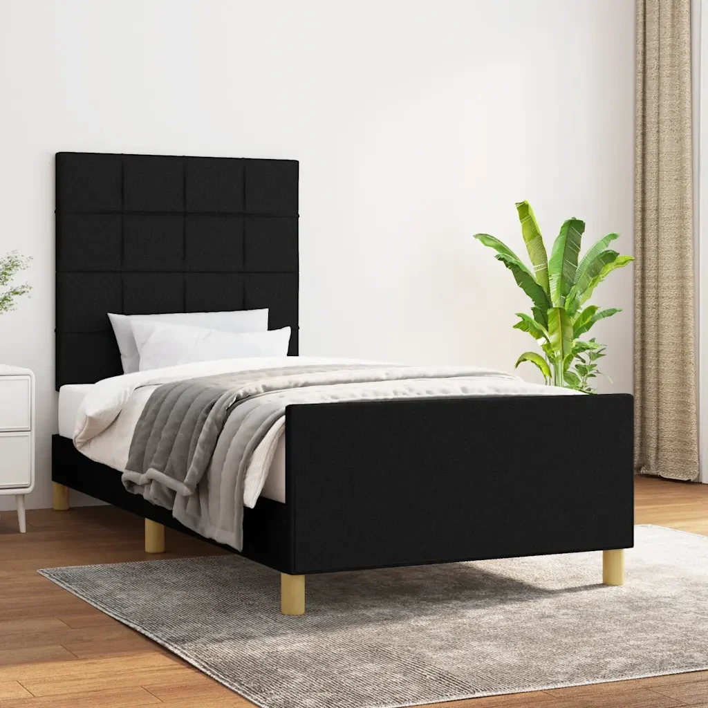 Letto singolo | Letto per adulti | Giroletto senza Materasso Nero 90x190 cm in Tessuto - Image 2
