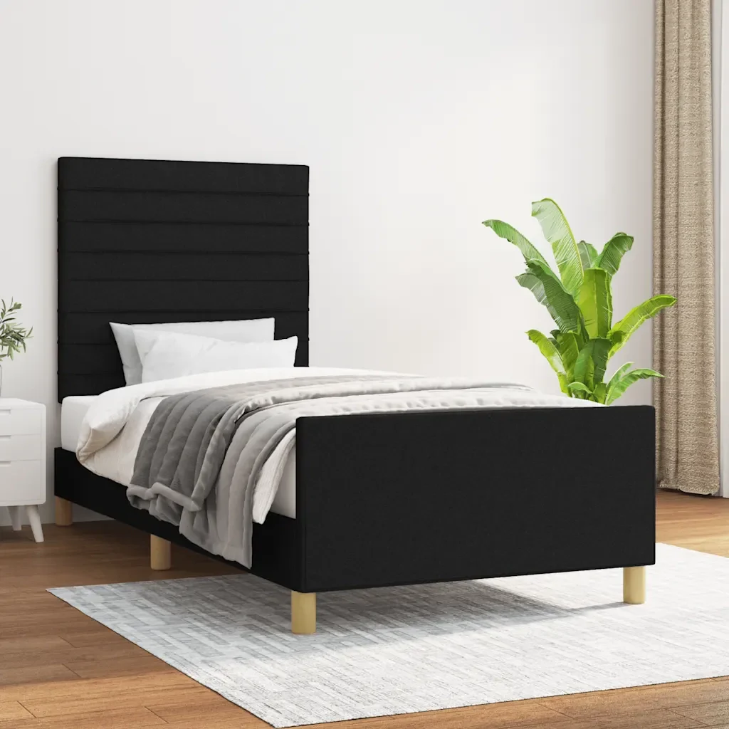 Letto singolo | Letto per adulti | Giroletto senza Materasso Nero 90x190 cm in Tessuto - Image 2