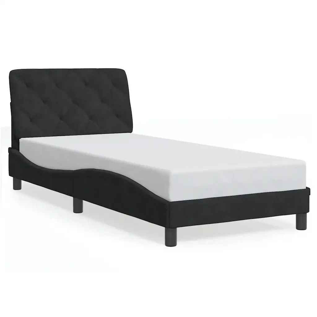 Letto singolo | Letto per adulti | Giroletto senza Materasso Nero 90x190 cm in Velluto