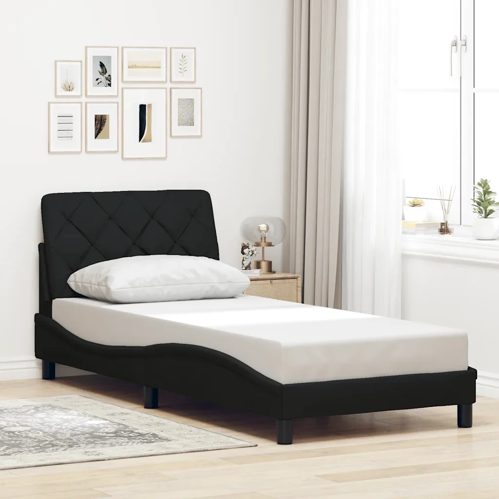 Letto singolo | Letto per adulti | Giroletto senza Materasso Nero 90x200 cm in Tessuto - Image 2