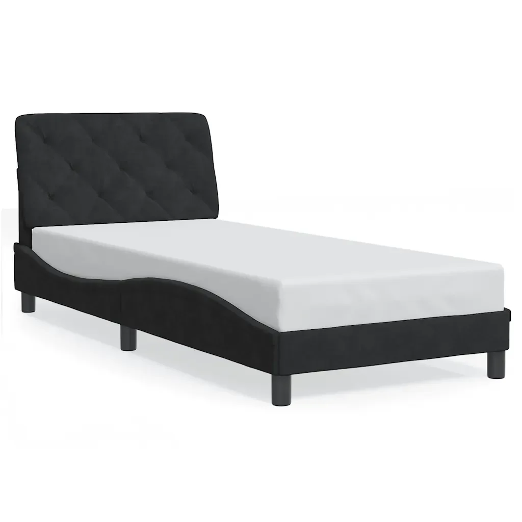 Letto singolo | Letto per adulti | Giroletto senza Materasso Nero 90x200 cm in Velluto