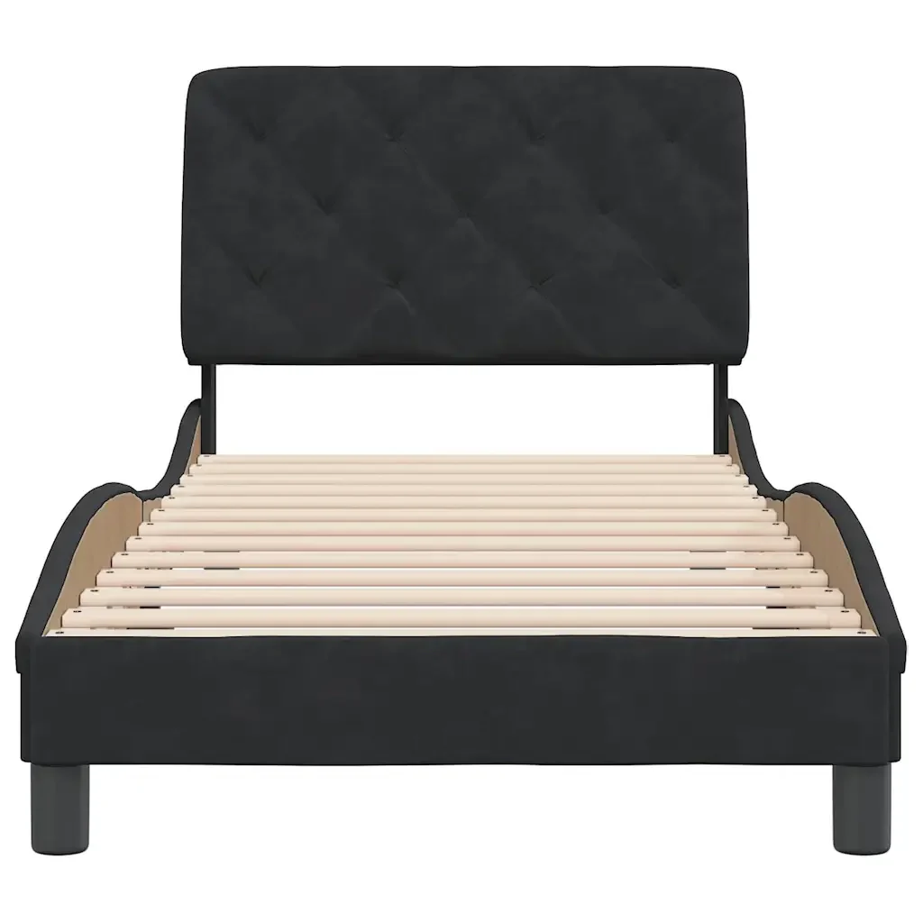 Letto singolo | Letto per adulti | Giroletto senza Materasso Nero 90x200 cm in Velluto - Image 5