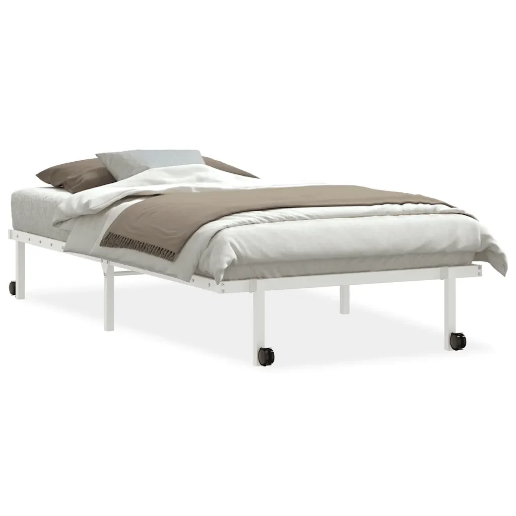 Letto singolo | Letto per adulti | Giroletto senza Materasso Pieghevole Bianco 100x200 cm Acciaio