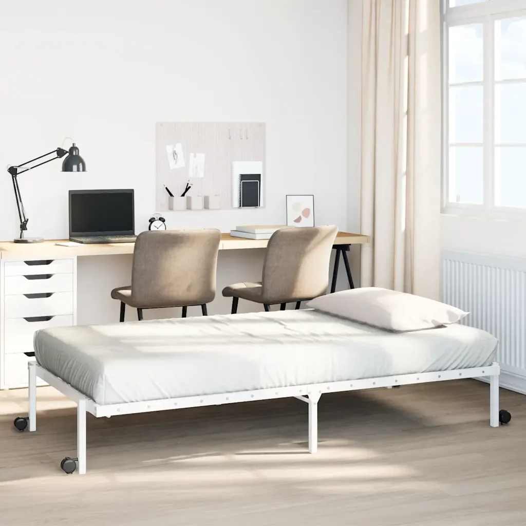 Letto singolo | Letto per adulti | Giroletto senza Materasso Pieghevole Bianco 107x203 cm Acciaio - Image 2
