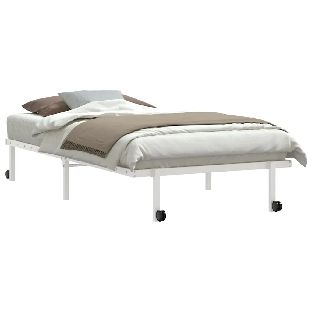 Letto singolo | Letto per adulti | Giroletto senza Materasso Pieghevole Bianco 107x203 cm Acciaio - Image 3