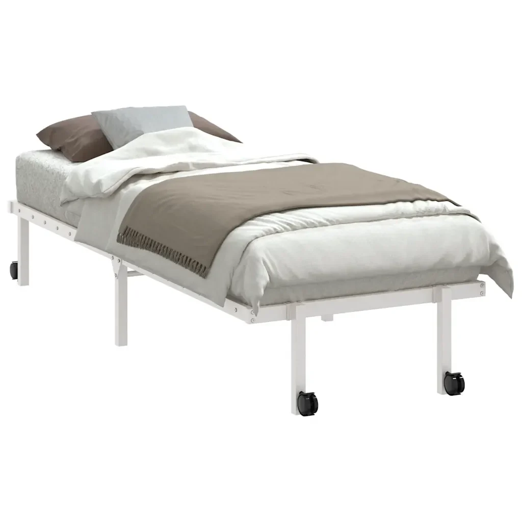 Letto singolo | Letto per adulti | Giroletto senza Materasso Pieghevole Bianco 75x190 cm Acciaio - Image 3