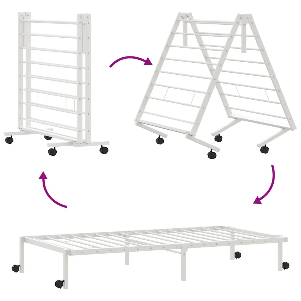 Letto singolo | Letto per adulti | Giroletto senza Materasso Pieghevole Bianco 90x200 cm Acciaio - Image 9