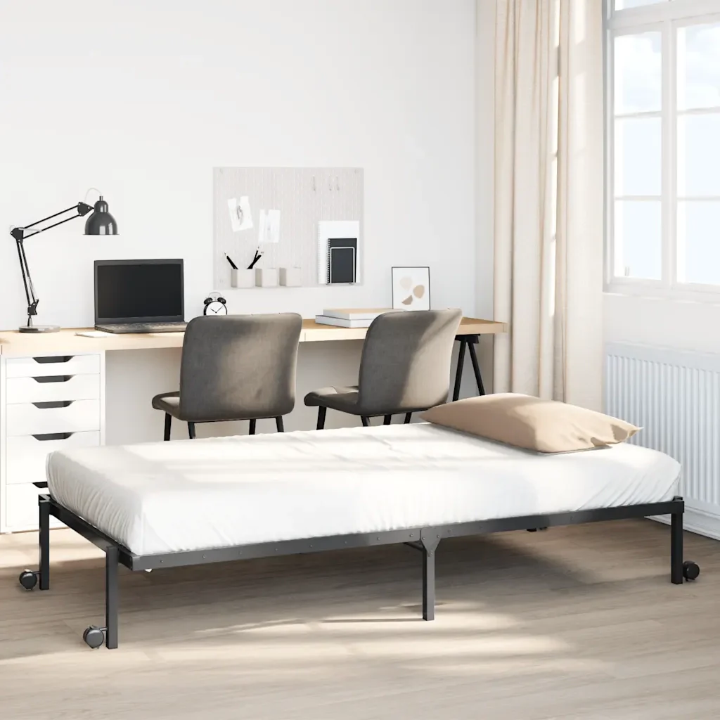 Letto singolo | Letto per adulti | Giroletto senza Materasso Pieghevole Nero 100x190 cm in Acciaio - Image 2