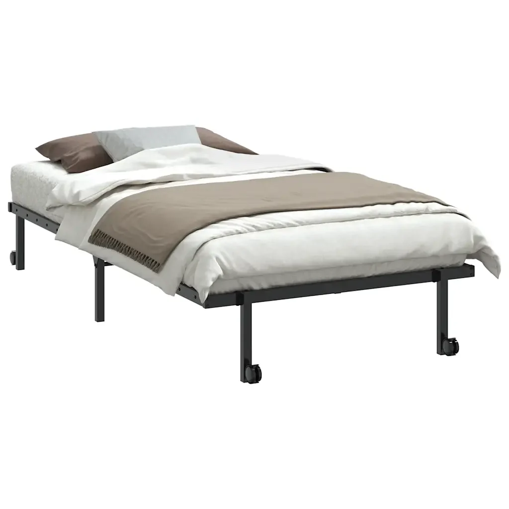 Letto singolo | Letto per adulti | Giroletto senza Materasso Pieghevole Nero 100x200 cm in Acciaio - Image 4