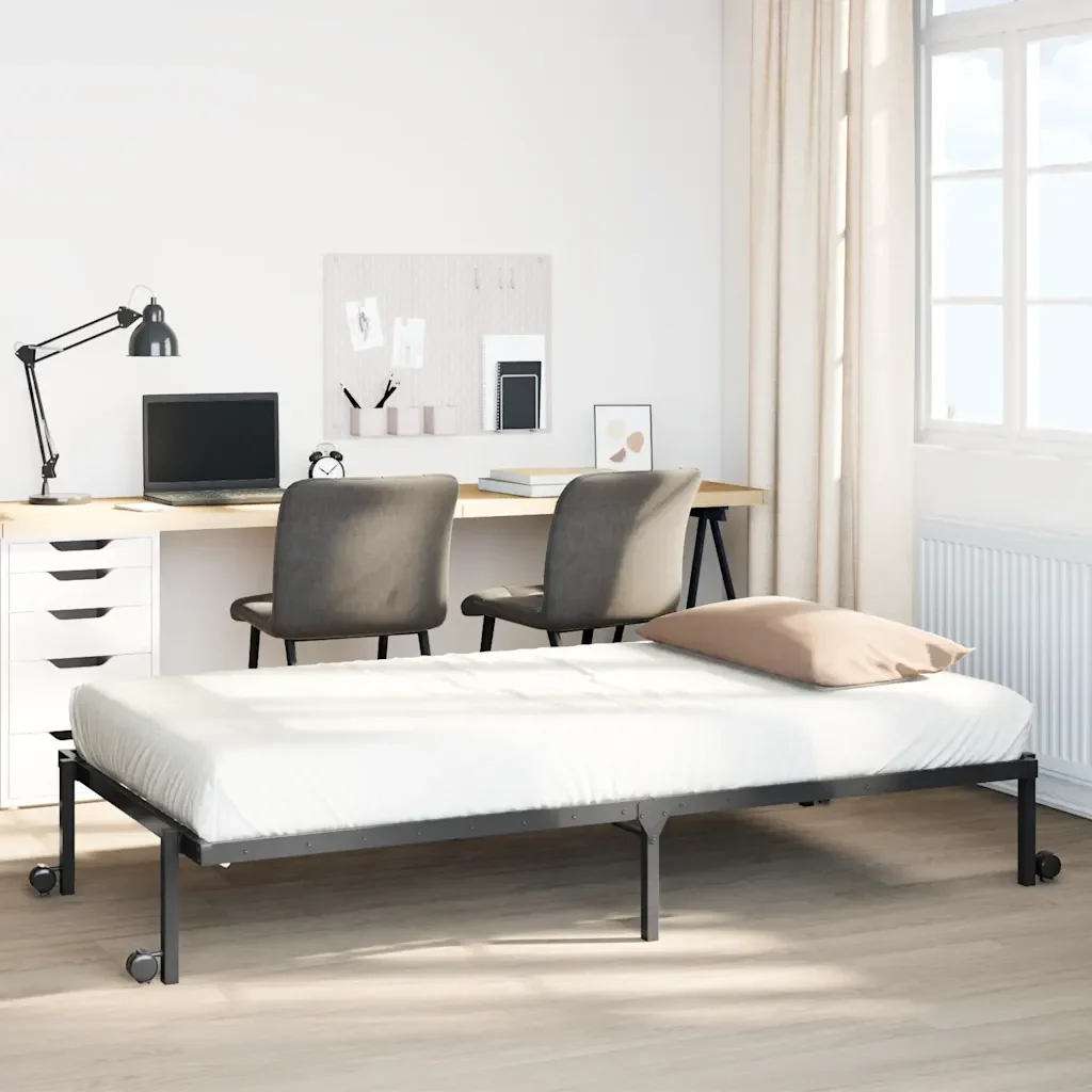 Letto singolo | Letto per adulti | Giroletto senza Materasso Pieghevole Nero 107x203 cm in Acciaio - Image 2