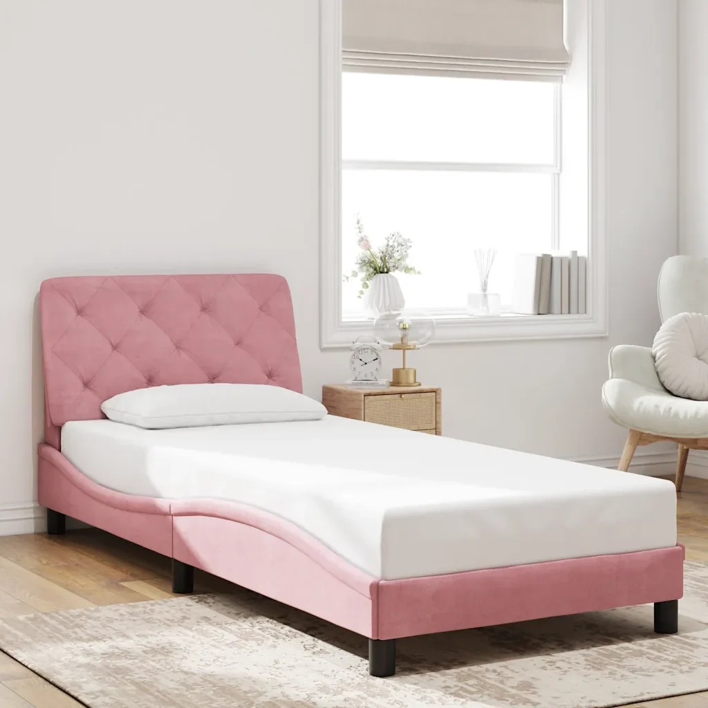 Letto singolo | Letto per adulti | Giroletto senza Materasso Rosa 80x200 cm in Velluto - Image 2