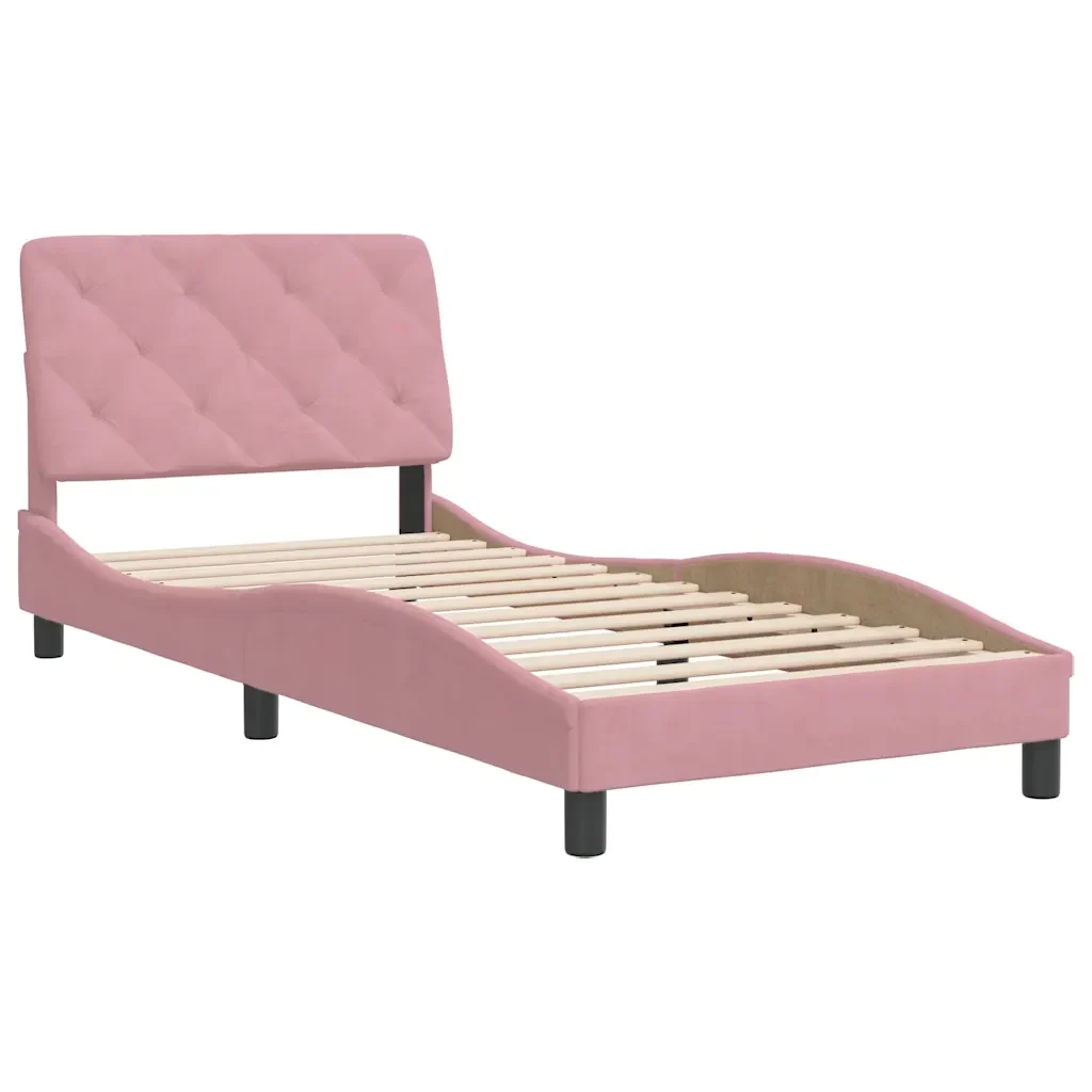 Letto singolo | Letto per adulti | Giroletto senza Materasso Rosa 90x190 cm in Velluto - Image 3