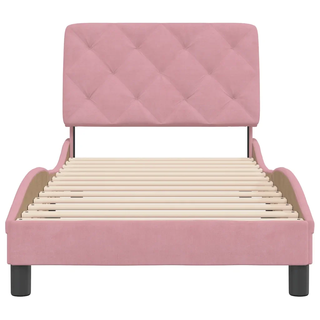Letto singolo | Letto per adulti | Giroletto senza Materasso Rosa 90x190 cm in Velluto - Image 5