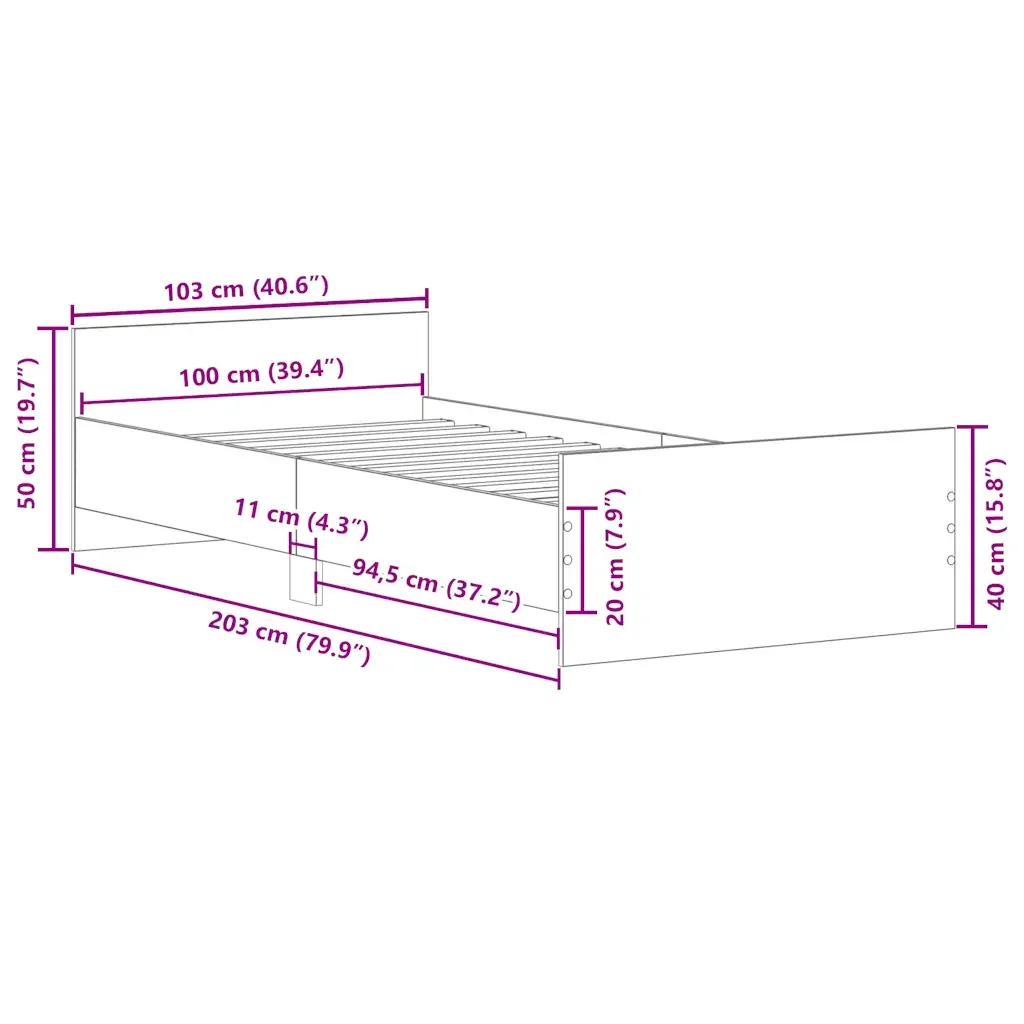 Letto singolo | Letto per adulti | Giroletto senza Materasso Rovere Artigianale 100x200cm - Image 10