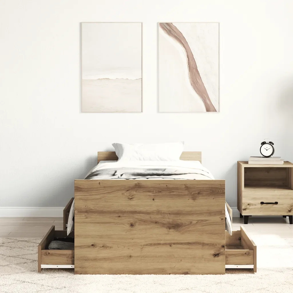 Letto singolo | Letto per adulti | Giroletto senza Materasso Rovere Artigianale 100x200cm - Image 3