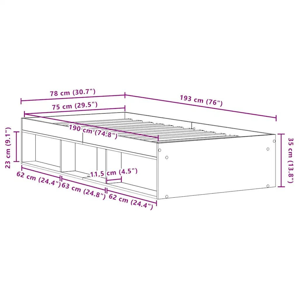 Letto singolo | Letto per adulti | Giroletto senza Materasso Rovere Artigianale 75x190 cm - Image 10