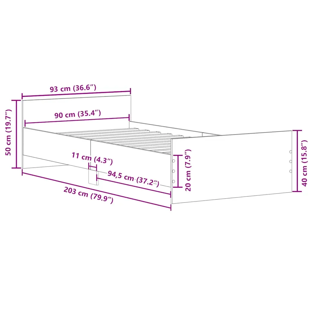 Letto singolo | Letto per adulti | Giroletto senza Materasso Rovere Artigianale 90x200cm - Image 10