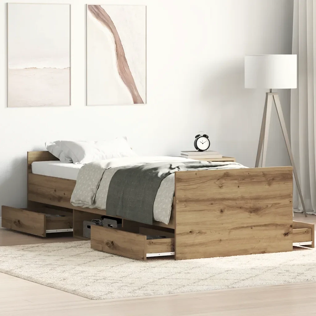 Letto singolo | Letto per adulti | Giroletto senza Materasso Rovere Artigianale 90x200cm - Image 2