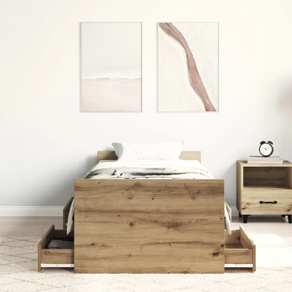 Letto singolo | Letto per adulti | Giroletto senza Materasso Rovere Artigianale 90x200cm - Image 3