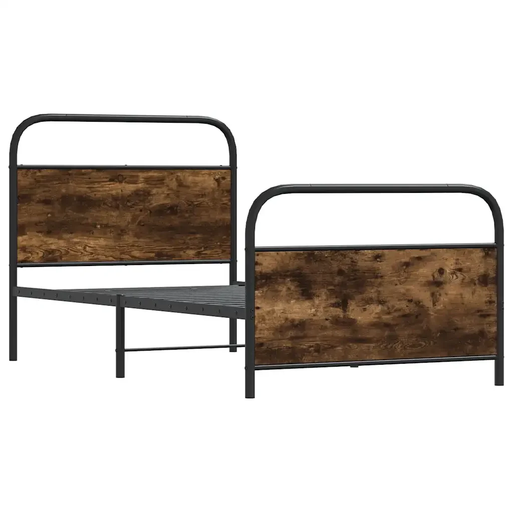 Letto singolo | Letto per adulti | Giroletto senza Materasso Rovere Fumo 100x190 cm in Truciolato - Image 4