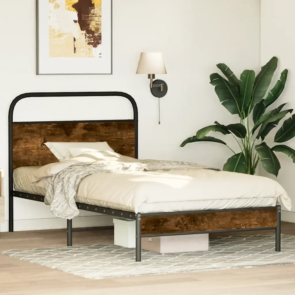 Letto singolo | Letto per adulti | Giroletto senza Materasso Rovere Fumo 100x190 cm in Truciolato - Image 2