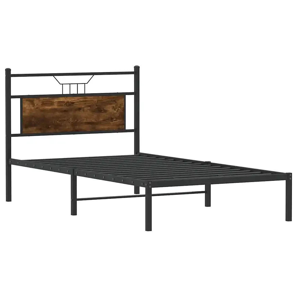 Letto singolo | Letto per adulti | Giroletto senza Materasso Rovere Fumo 100x190 cm in Truciolato - Image 5