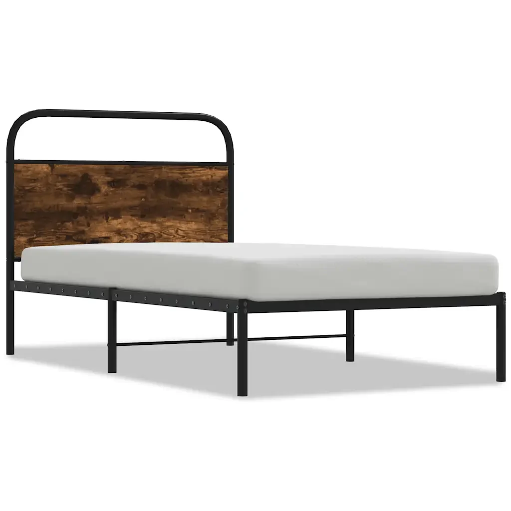Letto singolo | Letto per adulti | Giroletto senza Materasso Rovere Fumo 100x190 cm in Truciolato