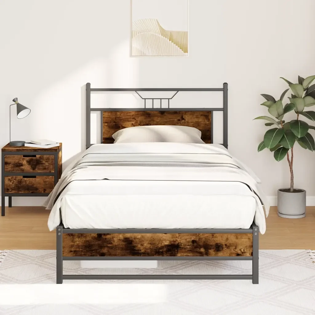 Letto singolo | Letto per adulti | Giroletto senza Materasso Rovere Fumo 100x200 cm in Truciolato - Image 2