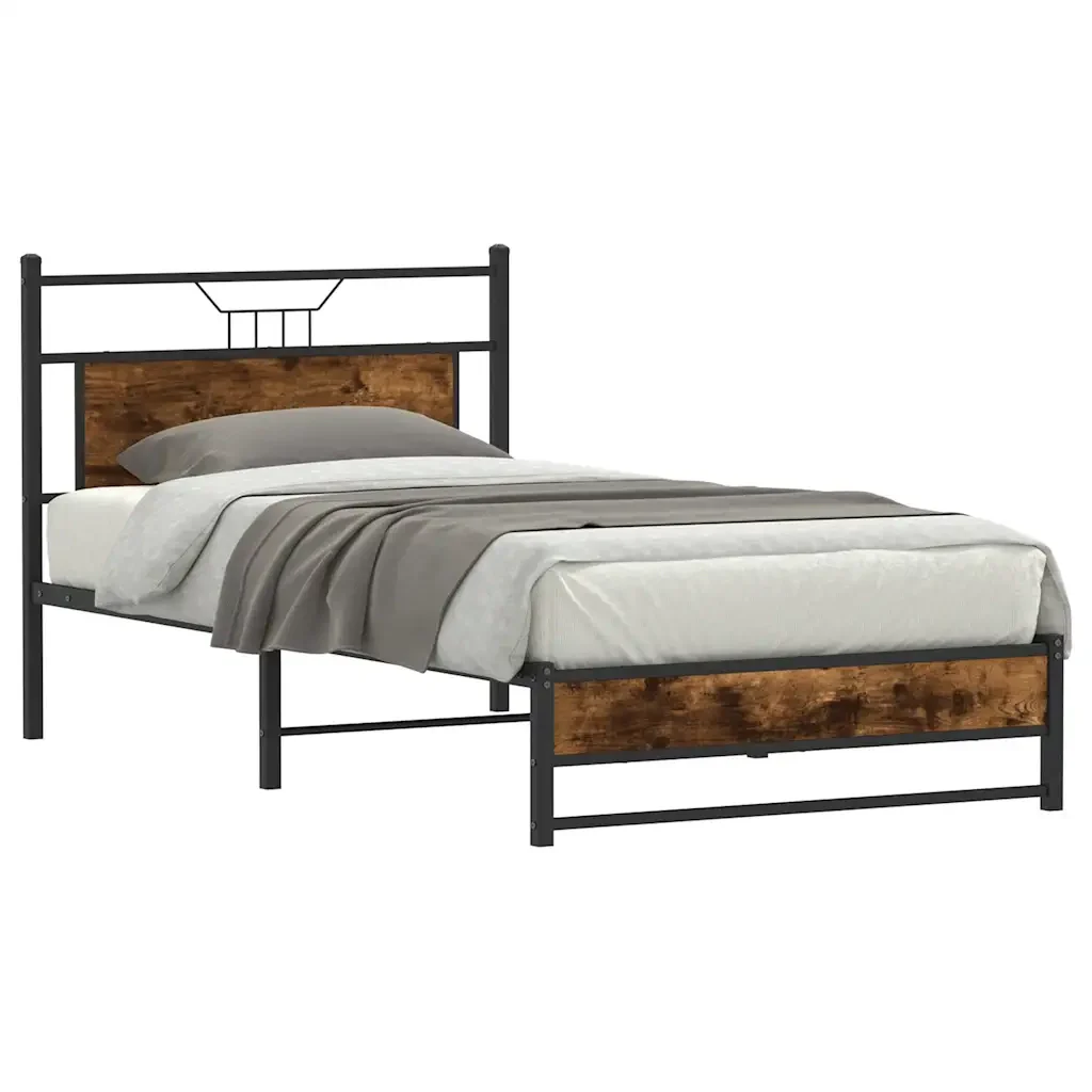 Letto singolo | Letto per adulti | Giroletto senza Materasso Rovere Fumo 100x200 cm in Truciolato - Image 3