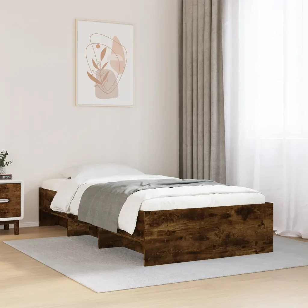 Letto singolo | Letto per adulti | Giroletto senza Materasso Rovere Fumo 100x200 cm in Truciolato - Image 2