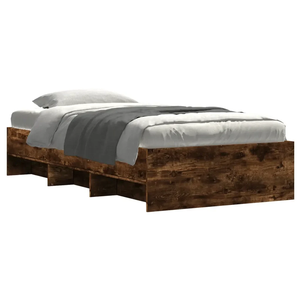 Letto singolo | Letto per adulti | Giroletto senza Materasso Rovere Fumo 100x200 cm in Truciolato - Image 3