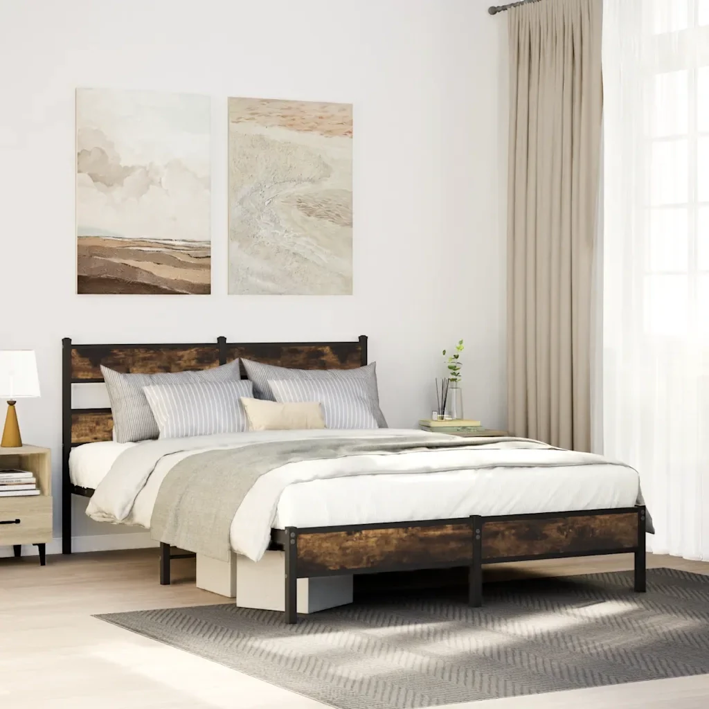 Letto singolo | Letto per adulti | Giroletto senza Materasso Rovere Fumo 100x200 cm in Truciolato - Image 2