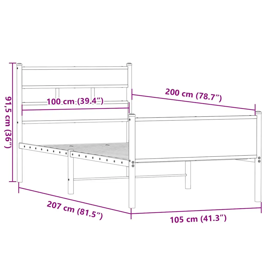 Letto singolo | Letto per adulti | Giroletto senza Materasso Rovere Fumo 100x200 cm in Truciolato - Image 9