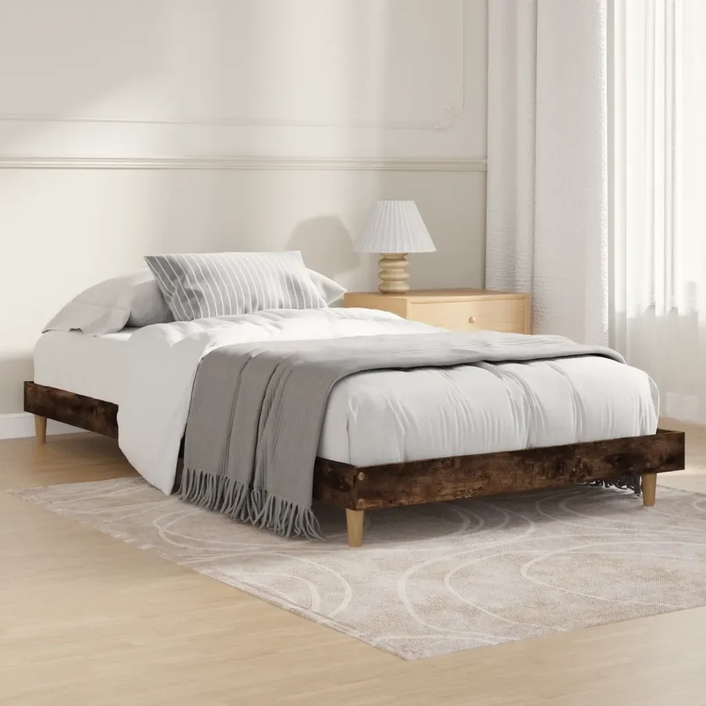 Letto singolo | Letto per adulti | Giroletto senza Materasso Rovere Fumo 100x200 cm in Truciolato - Image 2
