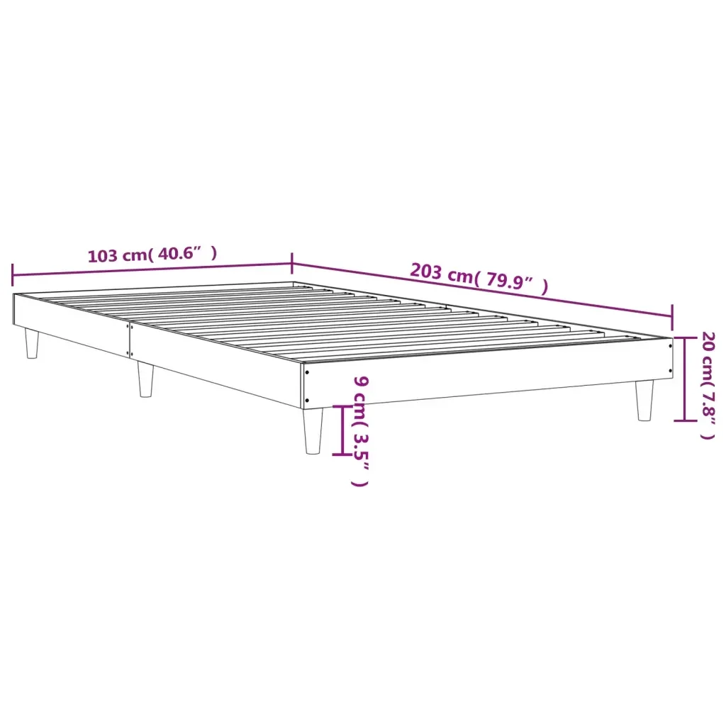 Letto singolo | Letto per adulti | Giroletto senza Materasso Rovere Fumo 100x200 cm in Truciolato - Image 9