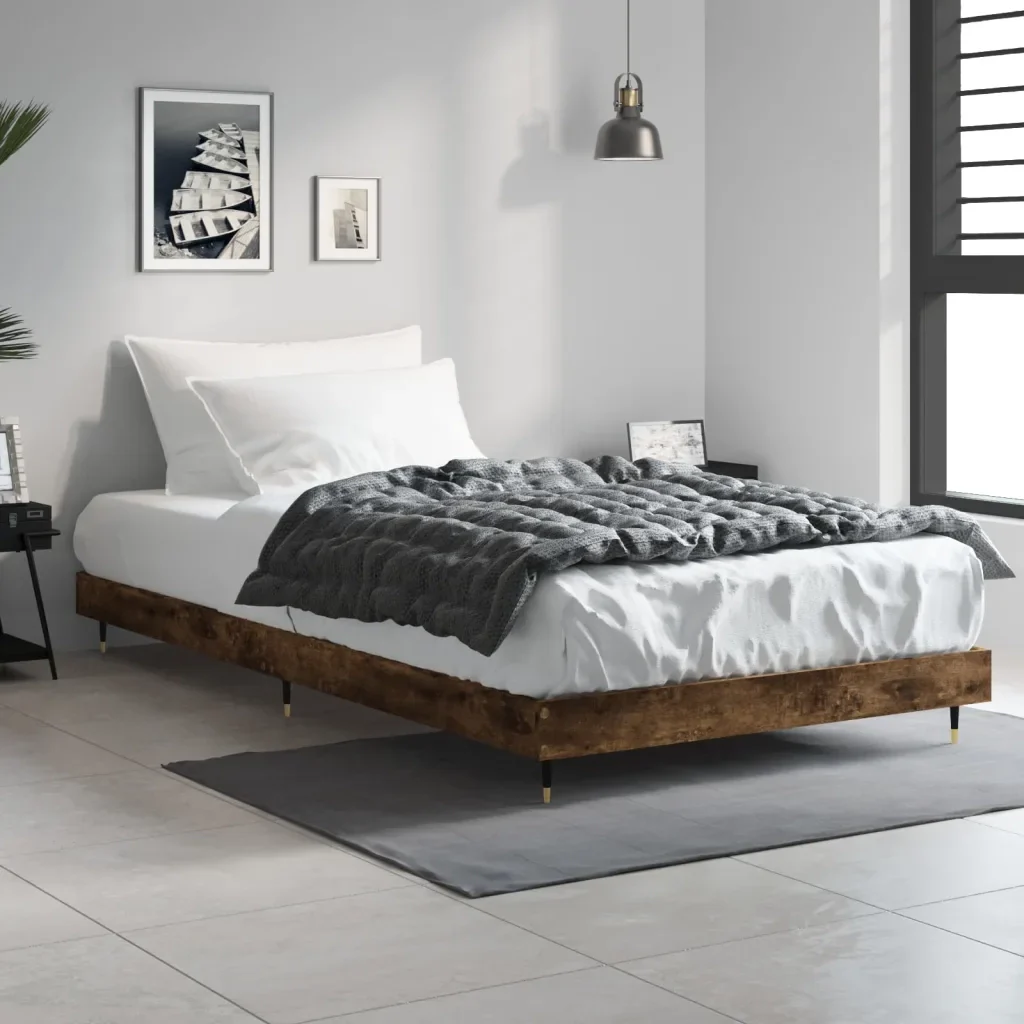 Letto singolo | Letto per adulti | Giroletto senza Materasso Rovere Fumo 100x200 cm in Truciolato - Image 3