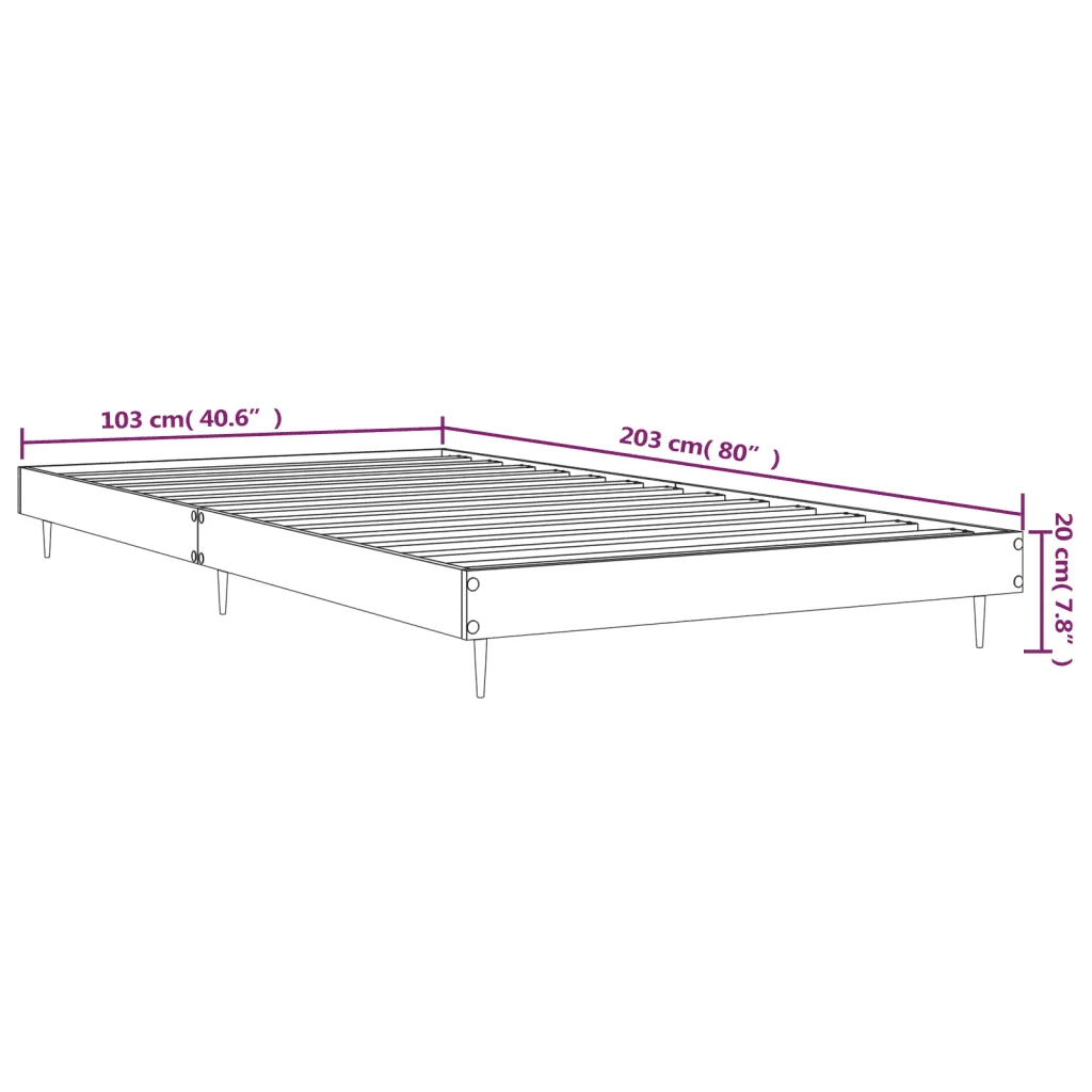 Letto singolo | Letto per adulti | Giroletto senza Materasso Rovere Fumo 100x200 cm in Truciolato - Image 9