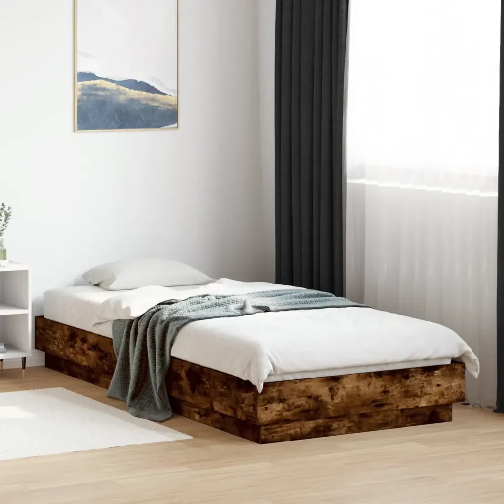 Letto singolo | Letto per adulti | Giroletto senza Materasso Rovere Fumo 100x200 cm in Truciolato - Image 2