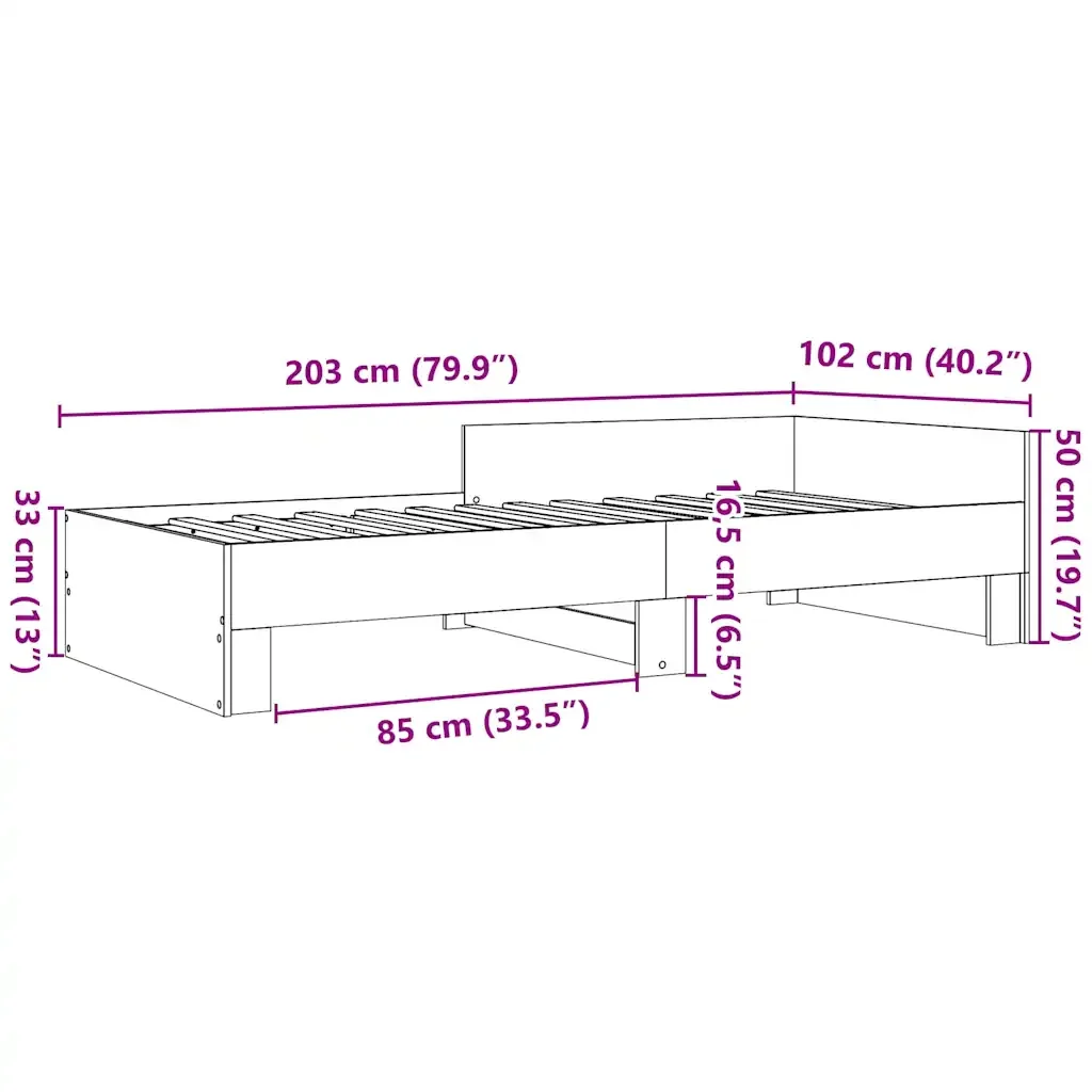 Letto singolo | Letto per adulti | Giroletto senza Materasso Rovere Fumo 100x200 cm in Truciolato - Image 9