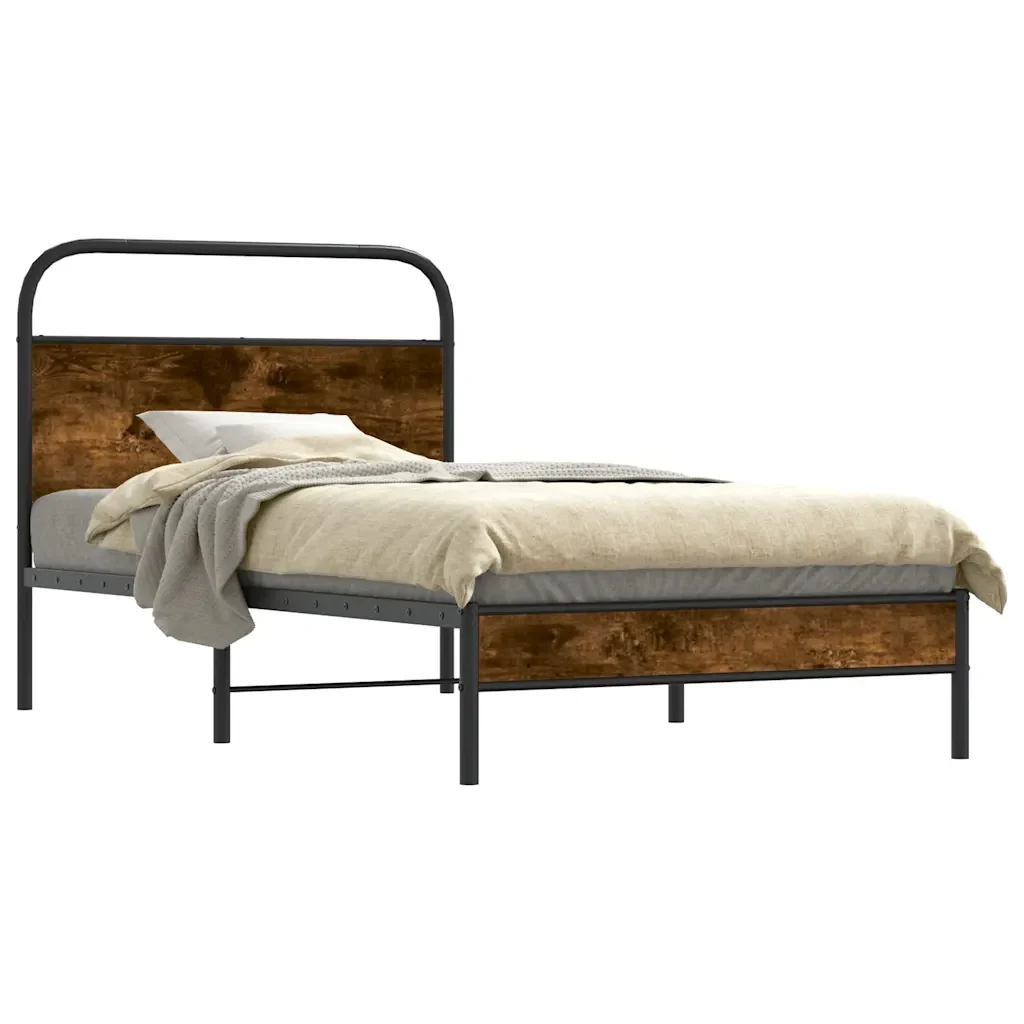 Letto singolo | Letto per adulti | Giroletto senza Materasso Rovere Fumo 100x200 cm in Truciolato