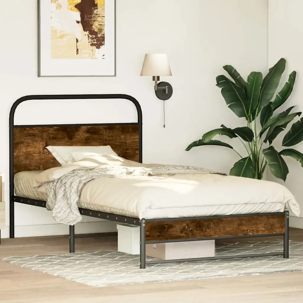 Letto singolo | Letto per adulti | Giroletto senza Materasso Rovere Fumo 100x200 cm in Truciolato - Image 2